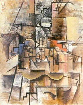 Guitarra y pipa de cristal 1912 Pablo Picasso Pinturas al óleo